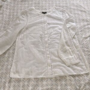 Talbots women’s white eyelet button down long sleeve blouse